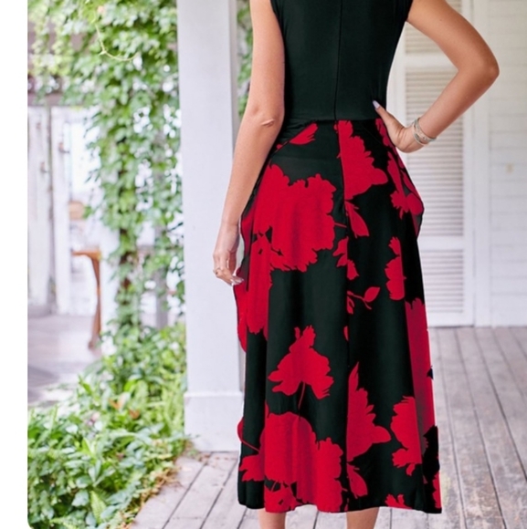 Red dress black medium maxi with 2 side slits statement sleeveless womens - Picture 5 of 16